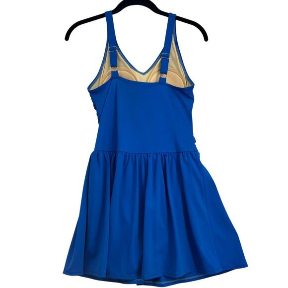 Denim & Co Beach Swim Dress Size 6 Blue Laser Cut One Piece Swimsuit - Picture 6 of 13